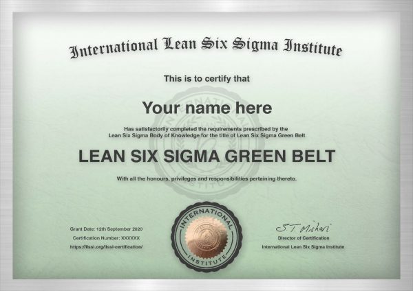 Accredited Lean Six Sigma Green Belt Certificate ILSSI IASSC ASQ