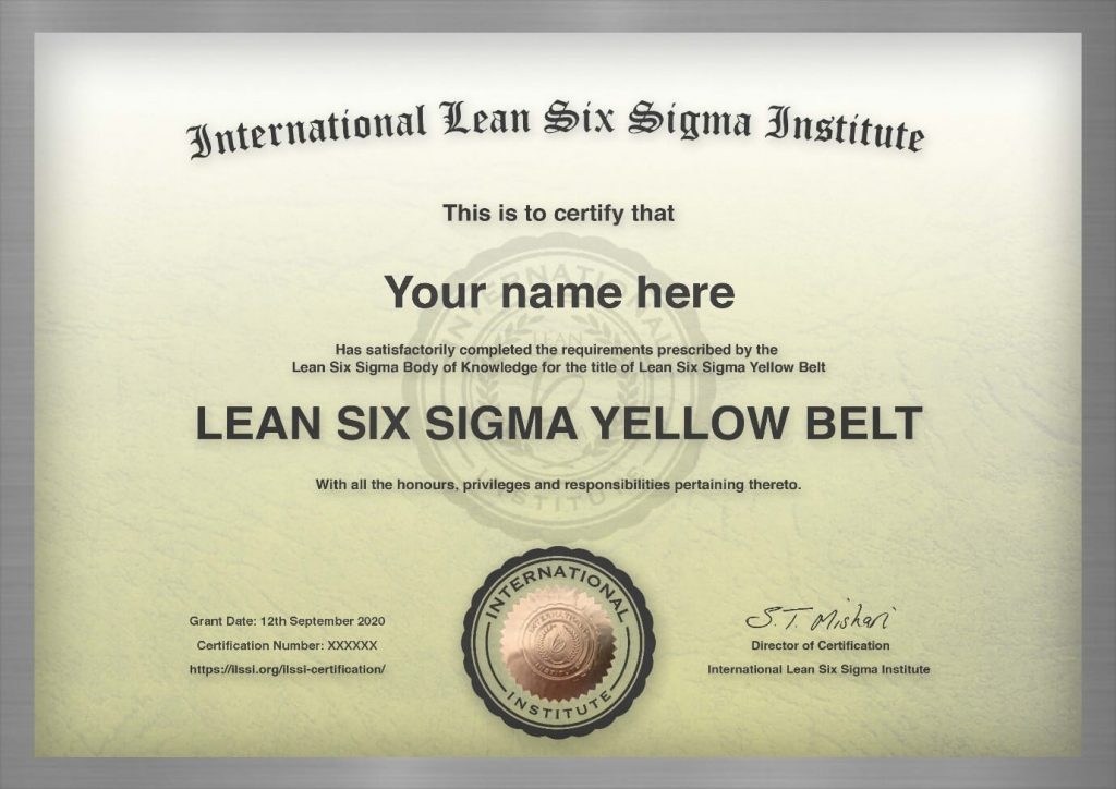 Accredited Yellow Belt Certificate ILSSI IASSC ASQ