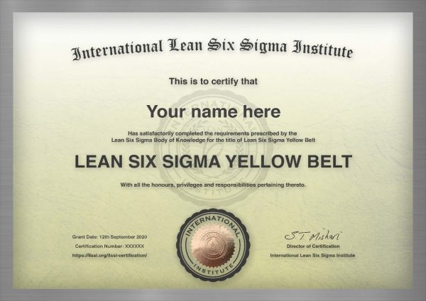 Accredited Yellow Belt Certificate ILSSI IASSC ASQ