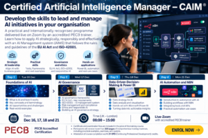 PECB Certified AI Manager CAIM British UK based trainer by Liv-Zoom 4-day + exam